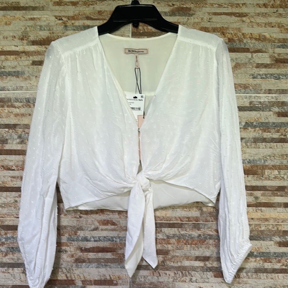 BCBGMaxAzria White Tie-Front Blouse - Picture 2 of 4